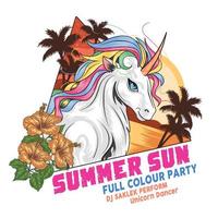 cartel de fiesta de verano a todo color de unicornio vector