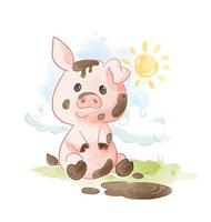 Smiling Pig Playing in Mud vector