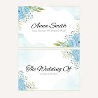 Watercolor blue rose flower bridesmaid greeting card template vector