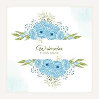 Hand painted blue rose flower frame in watercolor style vector