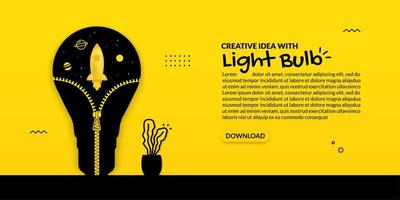 Rocket launch inside light bulb with zipper opening vector