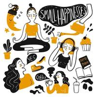 Hand drawn women and summer happiness items vector