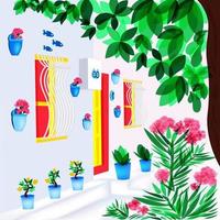 Turkish summer house facade and landscape vector