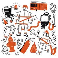 Hand drawn fire fighter set vector