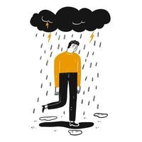 Hand drawn sad man under cloud vector