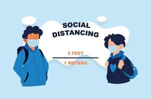 Social distancing concept with masked youths vector