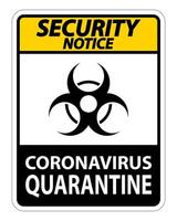 ''Security Notice Coronavirus Quarantine'' Sign vector