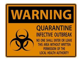 Orange ''Warning Quarantine Infective Outbreak'' Sign vector