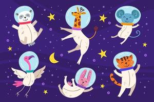 conjunto de animales astronautas cósmicos vector