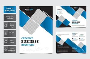 Blue, white and black corporate bifold brochure vector