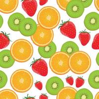 Seamless orange, kiwi strawberry pattern vector