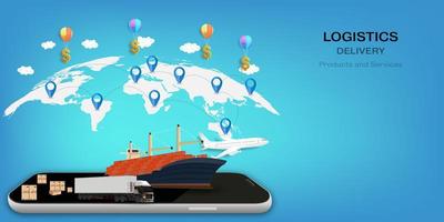 Logistics on mobile and delivery concept vector