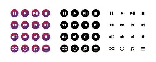 conjunto de botón de reproductor multimedia de icono plano vector