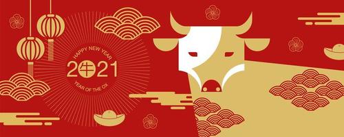 Chinese new year 2021 banner with front view of ox vector