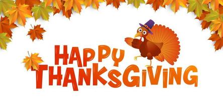 Happy Thanksgiving typography poster with leaf border vector