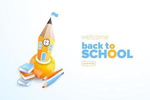 Back to school poster with pencil building in globe vector