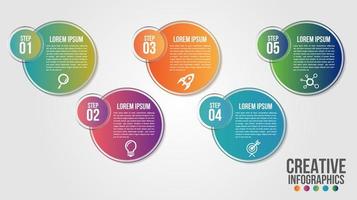 Circle on circle 5 step gradient infographic vector