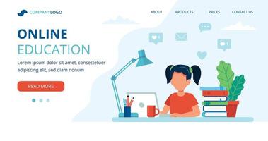 Online education landing page with girl studying vector