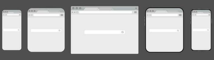 ventanas del motor de búsqueda web en diferentes dispositivos vector