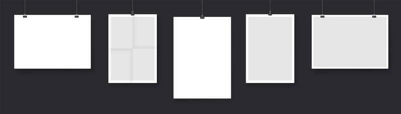 Collection of paper cards hanging on strings