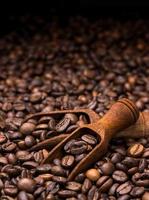 granos de café sobre fondo oscuro