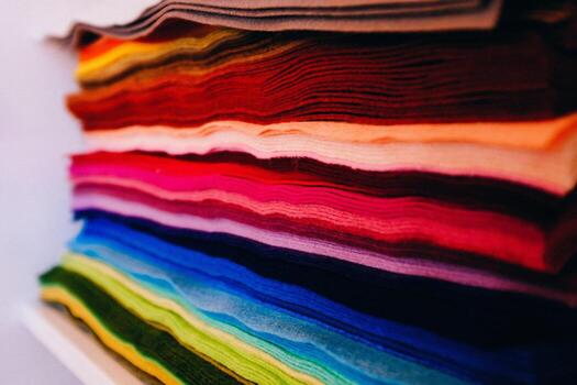 Colorful pieces of stacked cloth photo
