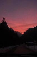 Silhouette of mountains during sunset photo