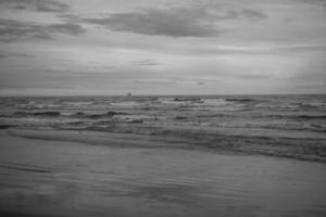 Grayscale ocean shoreline photo