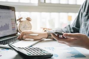 Close-up view of bookkeeper making report photo