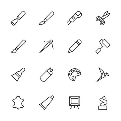 Line Icon Set of Popular Art and Craft Tool