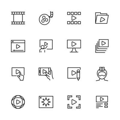 Line Icon Set of Video Production or Publishing Activity