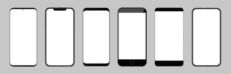 Bundle of smartphones with different frames, borders or bezels.