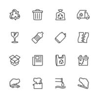 conjunto de iconos de línea de reciclaje, basura, contaminación vector