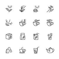 conjunto de iconos de línea de procesamiento y servicio de té vector