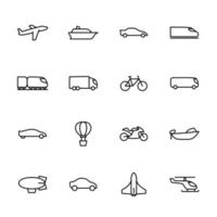 conjunto de iconos de línea de vehículo de transporte popular vector
