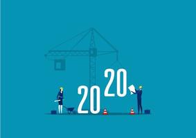 Engineer checking cranes building 2020 sign vector