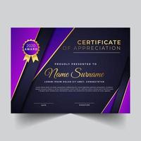 certificado de apreciación con capas superpuestas moradas vector