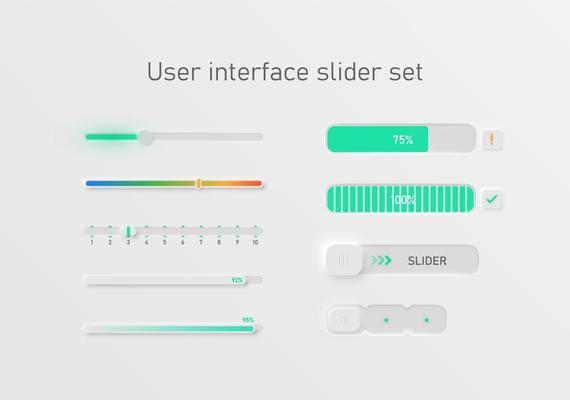Set of different style user interface sliders