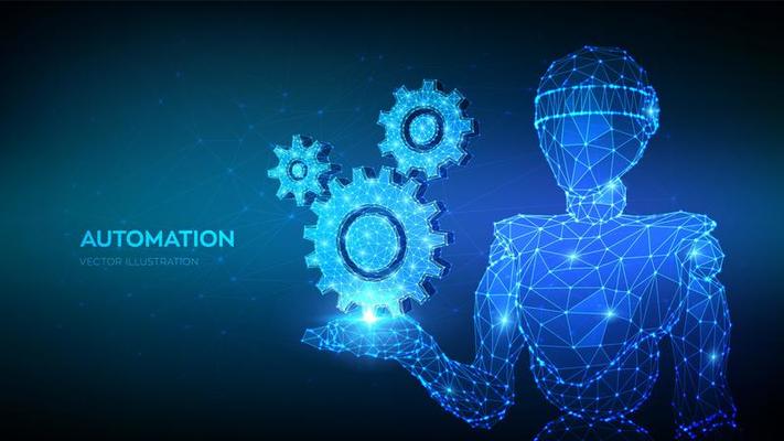 3d low polygonal robot holding gears