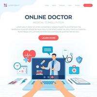 Online doctor medical consultation landing page vector
