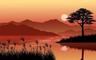 Lake and Mountains in Afternoon vector