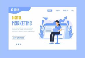 Digital marketing landing page in blue vector