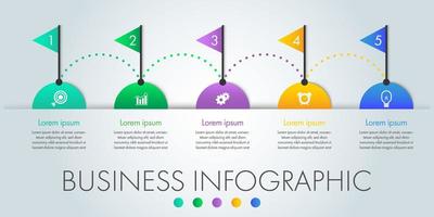 5 steps half circle and flag business infographic vector