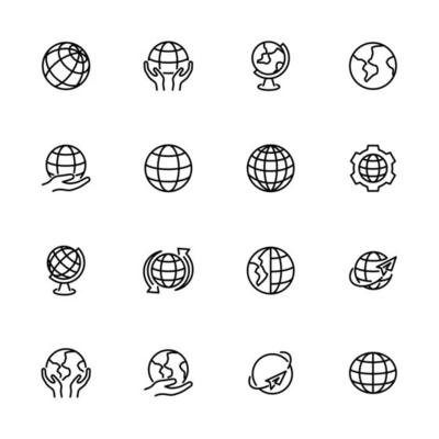 Globe, earth or world line icon set. 