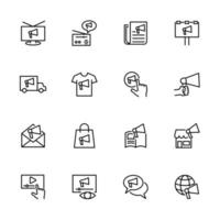 Advertisement and promotion strategy line icon set. vector