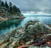 Long-exposure of rocky coast photo