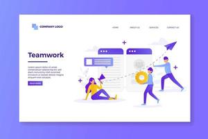 Purple and White Teamwork Landing Page Design vector