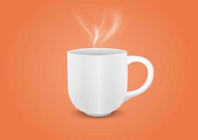 Taza de té y café con humo en gradiente naranja vector