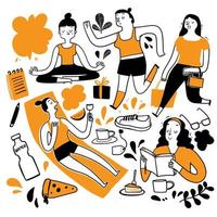 Women doing different activites in the heat of summer vector