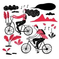 Couple cycling in the park vector
